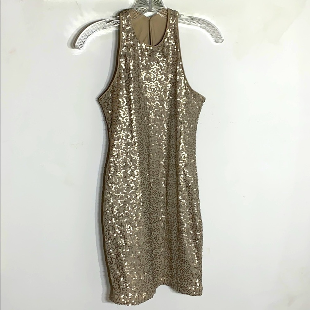 HOLLISTER Sequin fitted gold shimmer sleeveless mini dress XS women’s